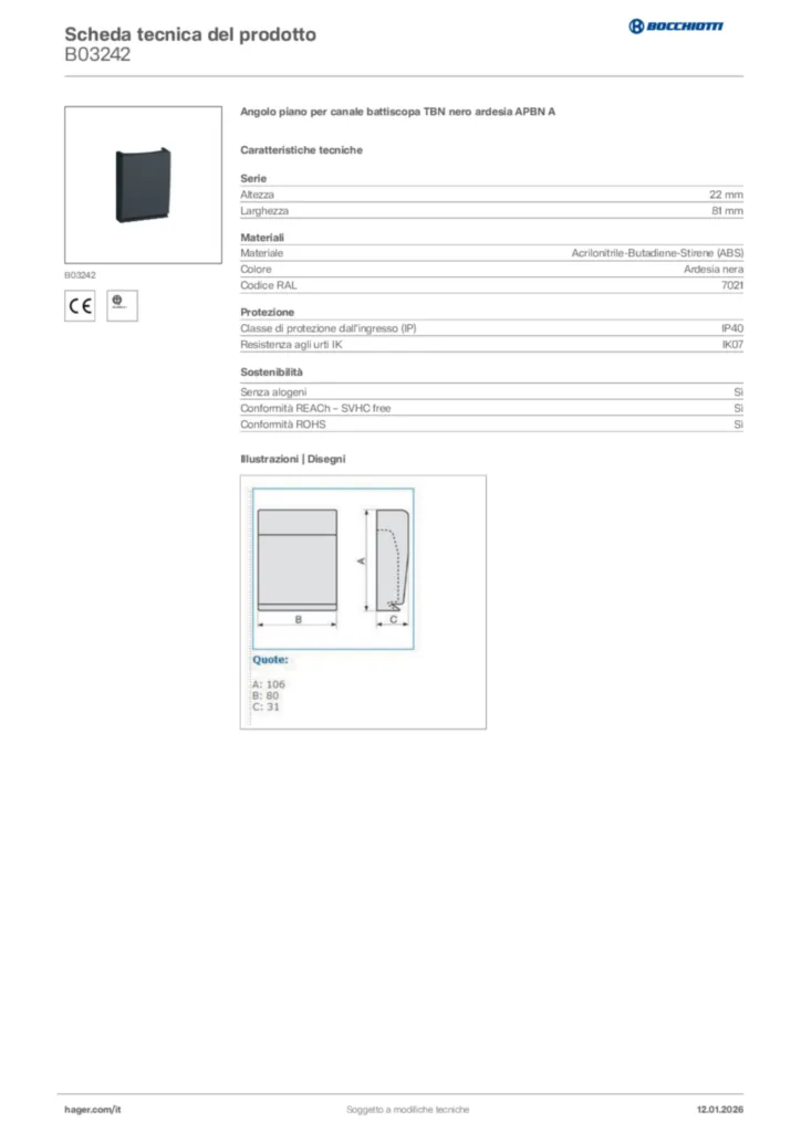 Immagine Bocchiotti Scheda tecnica del prodotto B03242 | Hager Italia