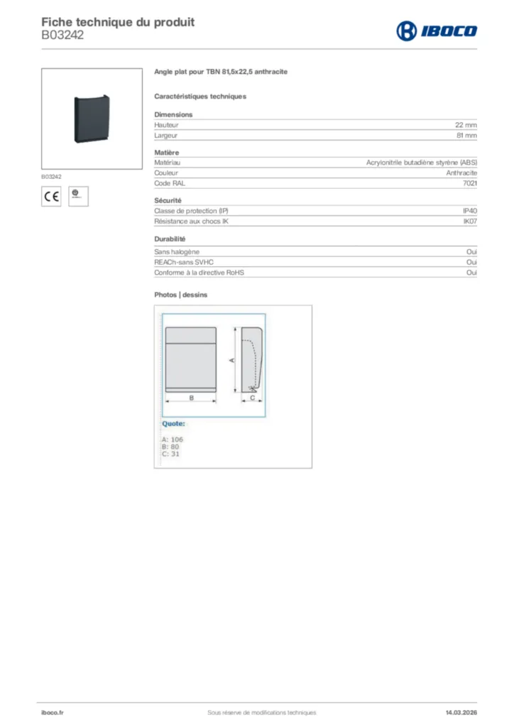 Image Iboco Fiche technique du produit B03242 | Hager France