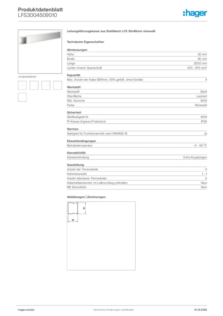 Bild Hager Produktdatenblatt LFS3004509010 | Hager Deutschland