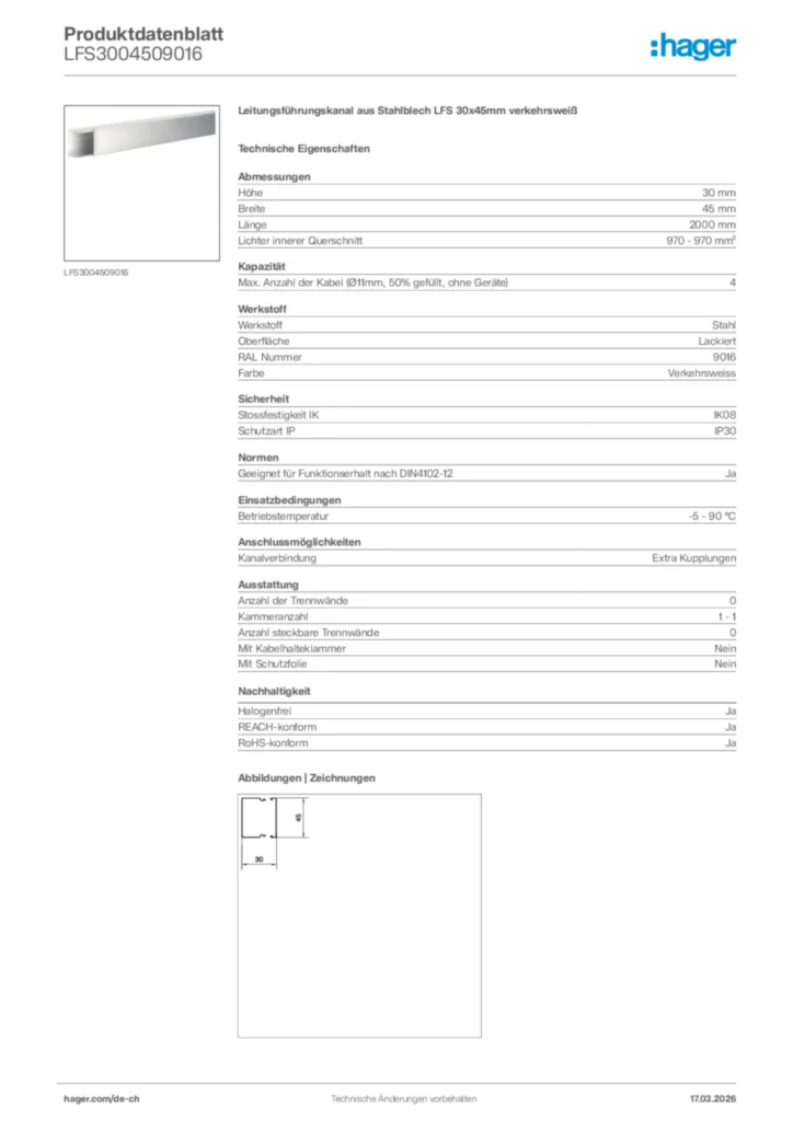 Bild Hager Produktdatenblatt LFS3004509016 | Hager Schweiz