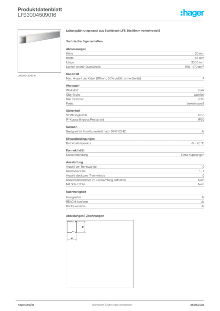 Bild Hager Produktdatenblatt LFS3004509016 | Hager Deutschland