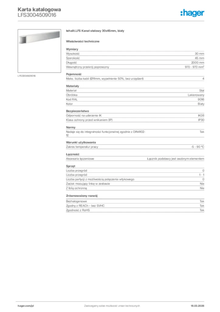 Zdjęcie Hager Karta katalogowa LFS3004509016 | Hager Polska