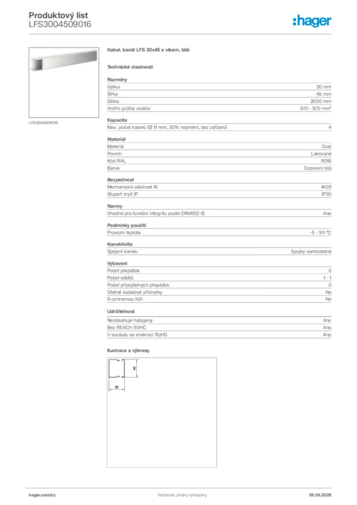 Obrázek Hager Product data sheet LFS3004509016 | Hager