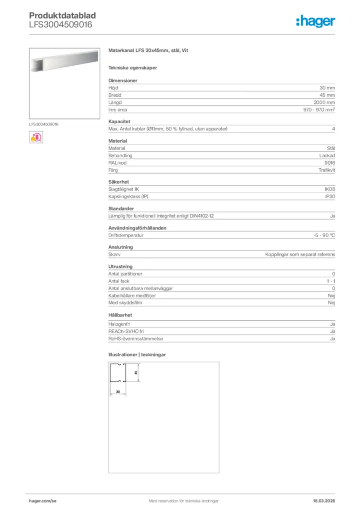 Bild Hager Produktdatablad LFS3004509016 | Hager Sverige