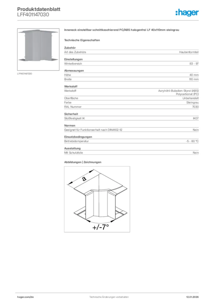Bild Hager Produktdatenblatt LFF401147030 | Hager Deutschland