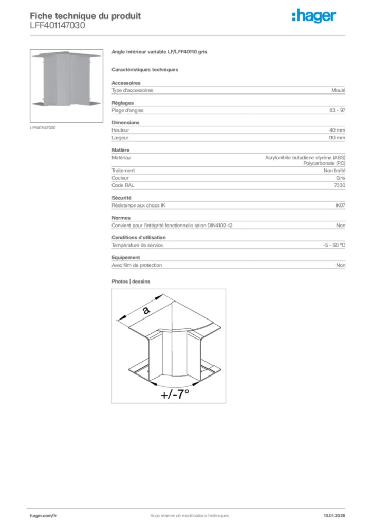 Image Hager Fiche technique du produit LFF401147030 | Hager France