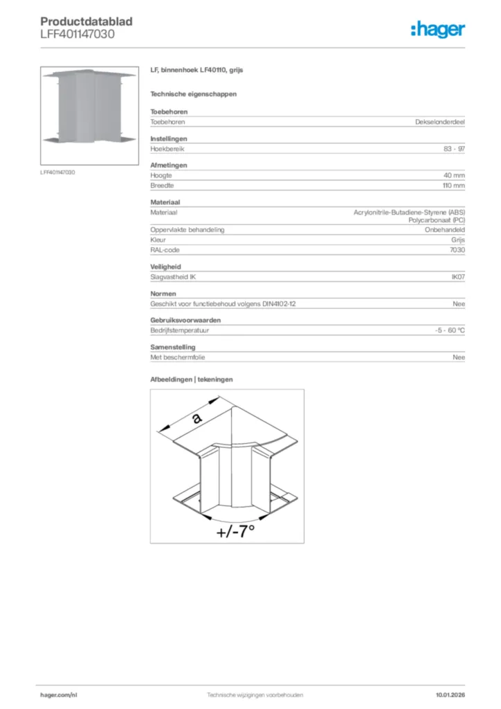Afbeelding Hager Productdatablad LFF401147030 | Hager Nederland