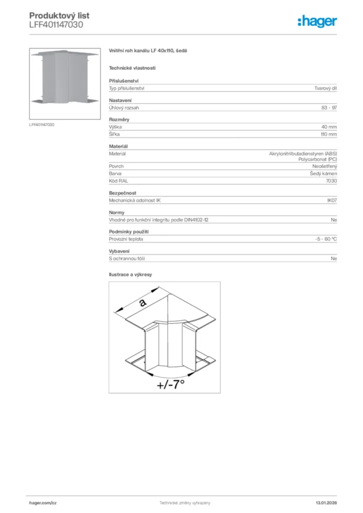 Obrázek Hager Product data sheet LFF401147030 | Hager