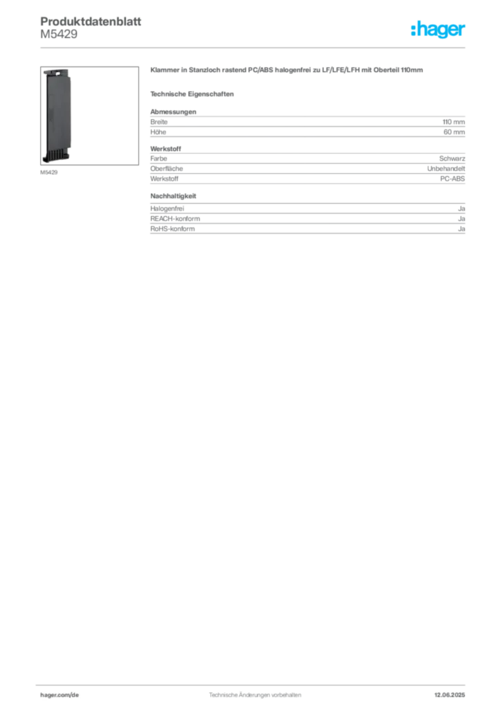 Bild Hager Produktdatenblatt M5429 | Hager Deutschland