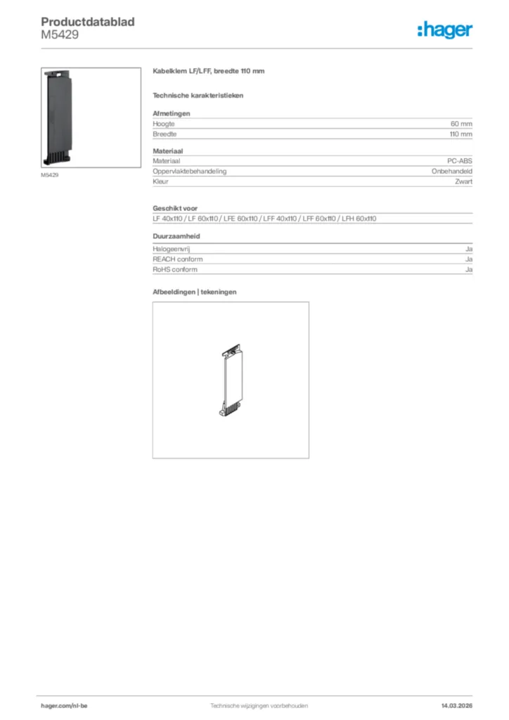 Afbeelding Hager Productdatablad M5429 | Hager Belgium