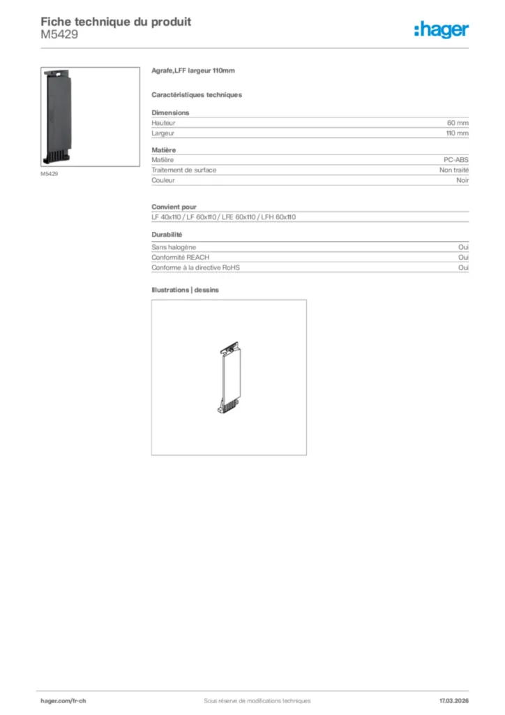Image Hager Fiche technique du produit M5429 | Hager Suisse