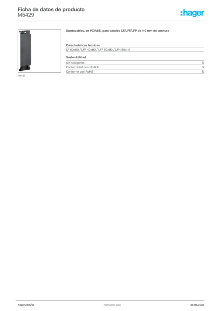 Imagen Hager Ficha de datos de producto M5429 | Hager España