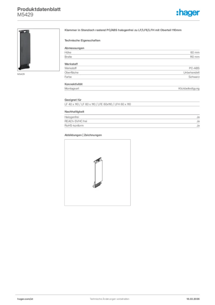 Bild Hager Produktdatenblatt M5429 | Hager Deutschland