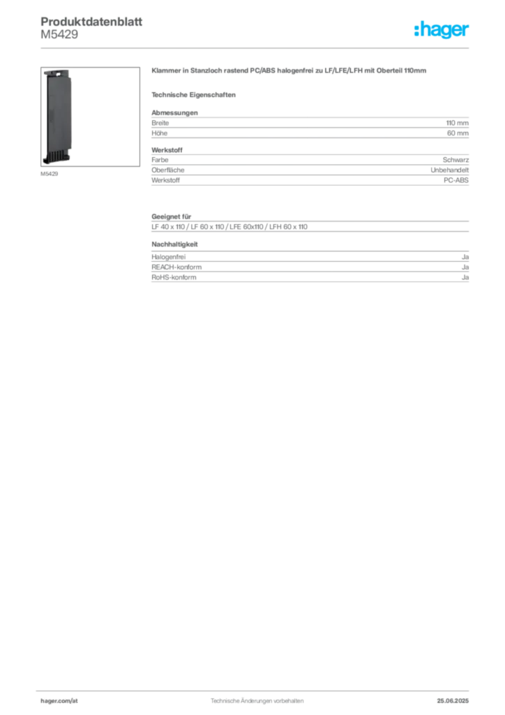 Bild Hager Produktdatenblatt M5429 | Hager Deutschland