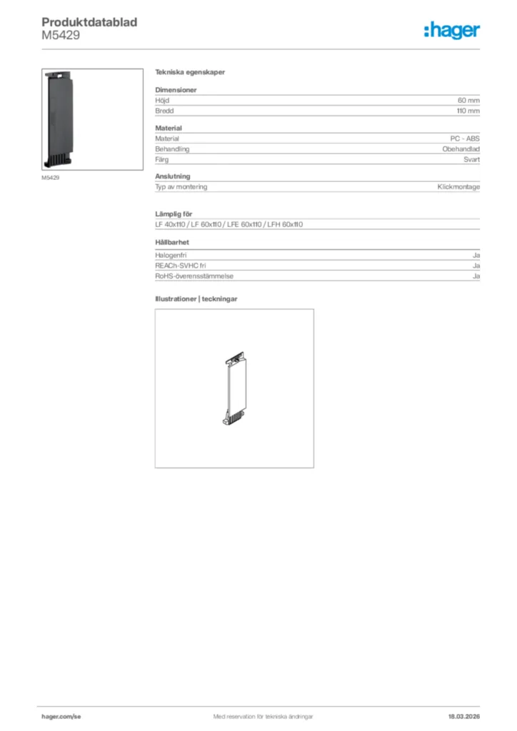Bild Hager Produktdatablad M5429 | Hager Sverige