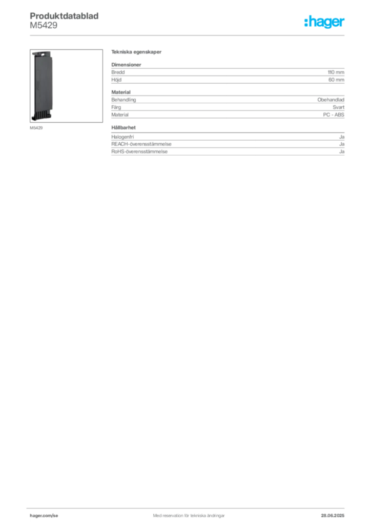 Bild Hager Produktdatablad M5429 | Hager Sverige