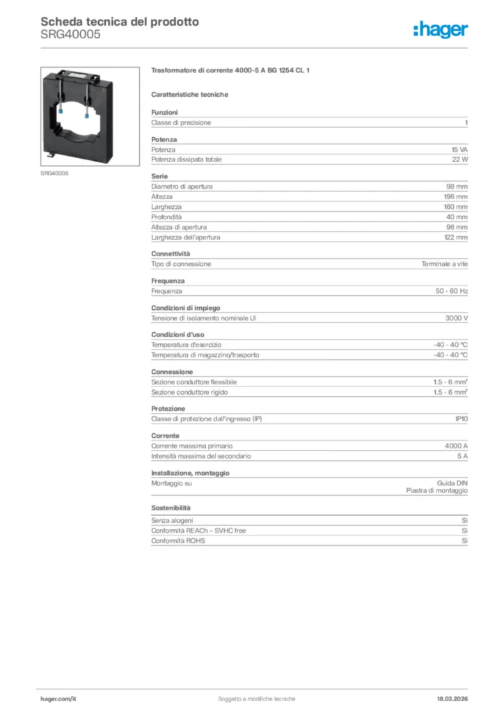 Immagine Hager Scheda tecnica del prodotto SRG40005 | Hager Italia