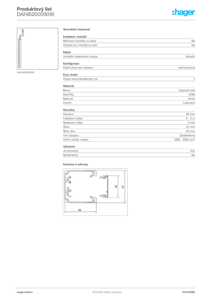 Obrázek Hager Produktový list DAF4520009016 | Hager