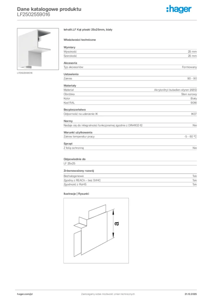 Zdjęcie Hager Dane katalogowe produktu LF2502559016 | Hager Polska