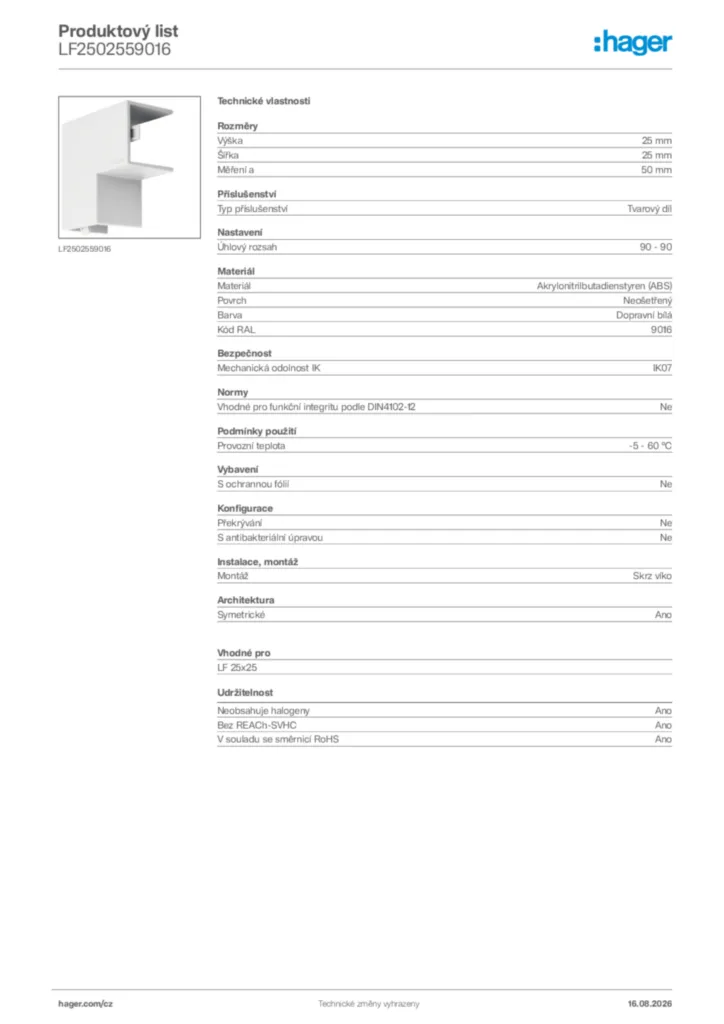 Obrázek Hager Generováno - Datový list produktu LF2502559016 | Hager