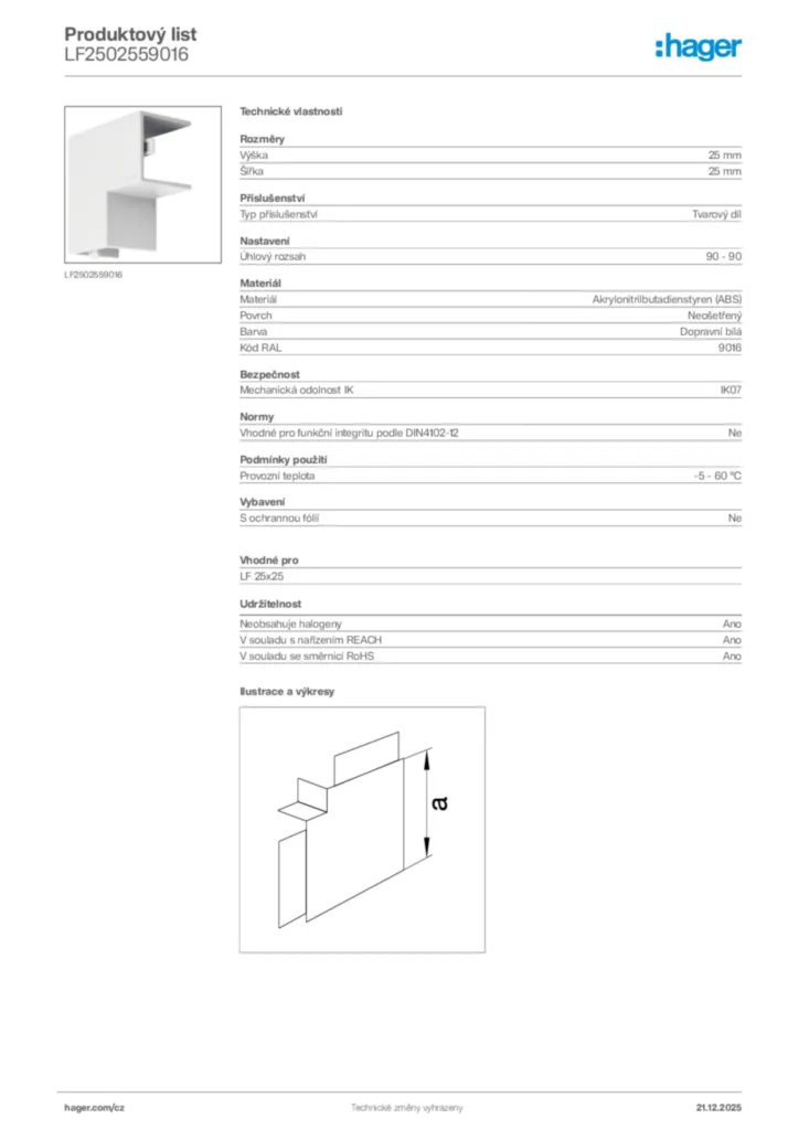 Obrázek Hager Produktový list LF2502559016 | Hager