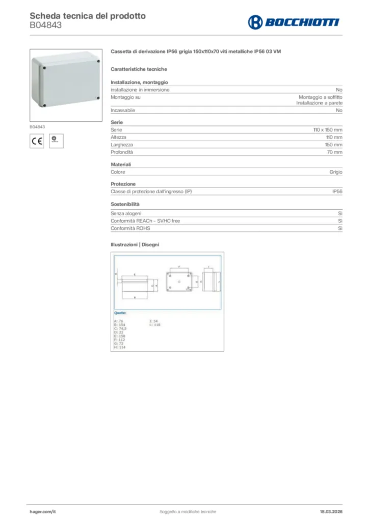 Immagine Bocchiotti Scheda tecnica del prodotto B04843 | Hager Italia