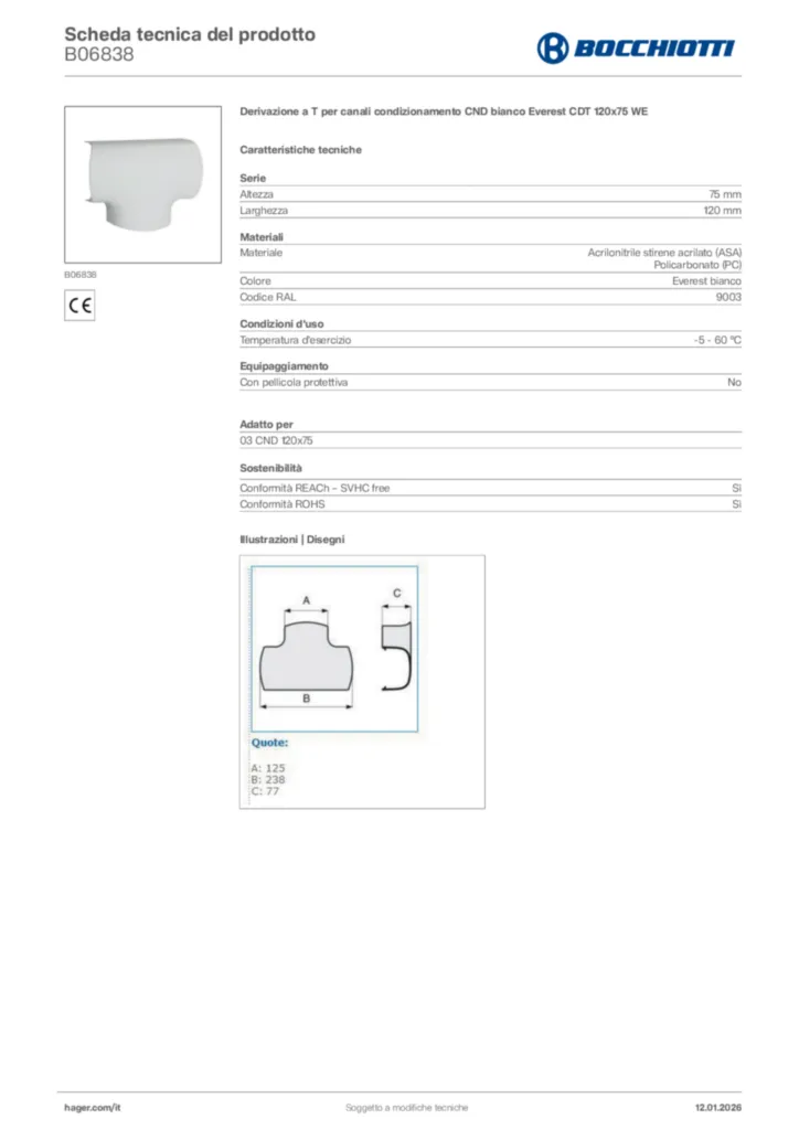 Immagine Bocchiotti Scheda tecnica del prodotto B06838 | Hager Italia