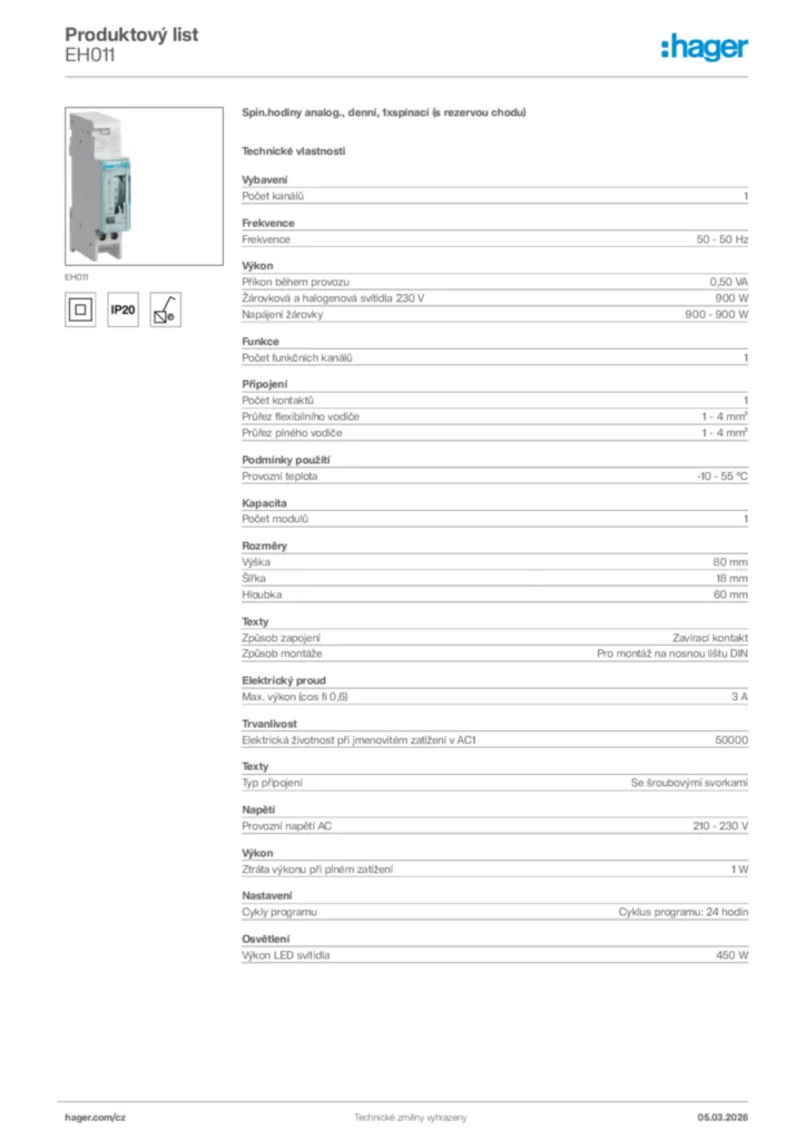 Obrázek Hager Product data sheet EH011 | Hager