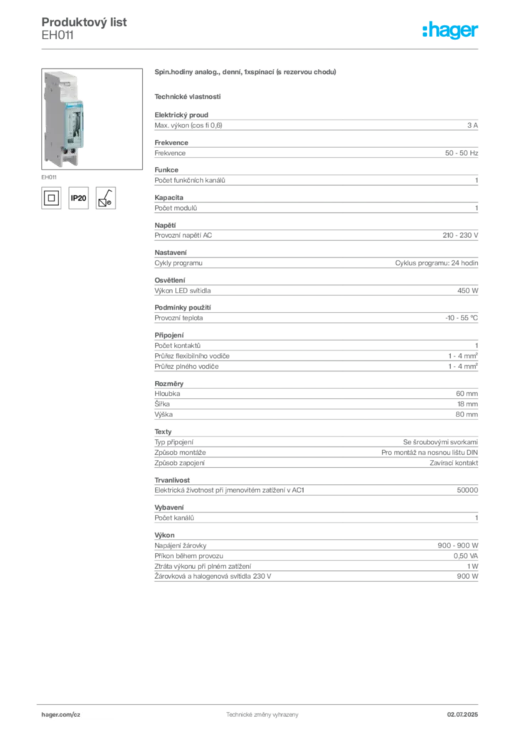 Obrázek Hager Produktový list EH011 | Hager