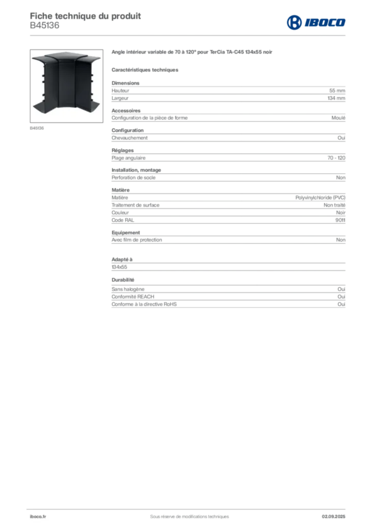 Image Iboco Fiche technique du produit B45136 | Hager France