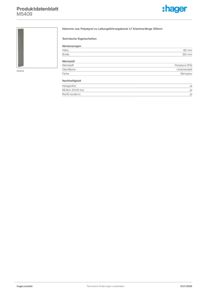 Bild Hager Produktdatenblatt M5409 | Hager Deutschland