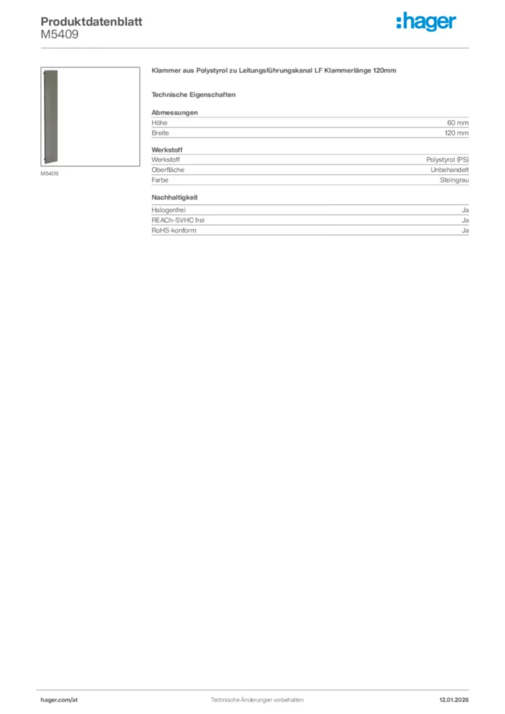 Bild Hager Produktdatenblatt M5409 | Hager Deutschland
