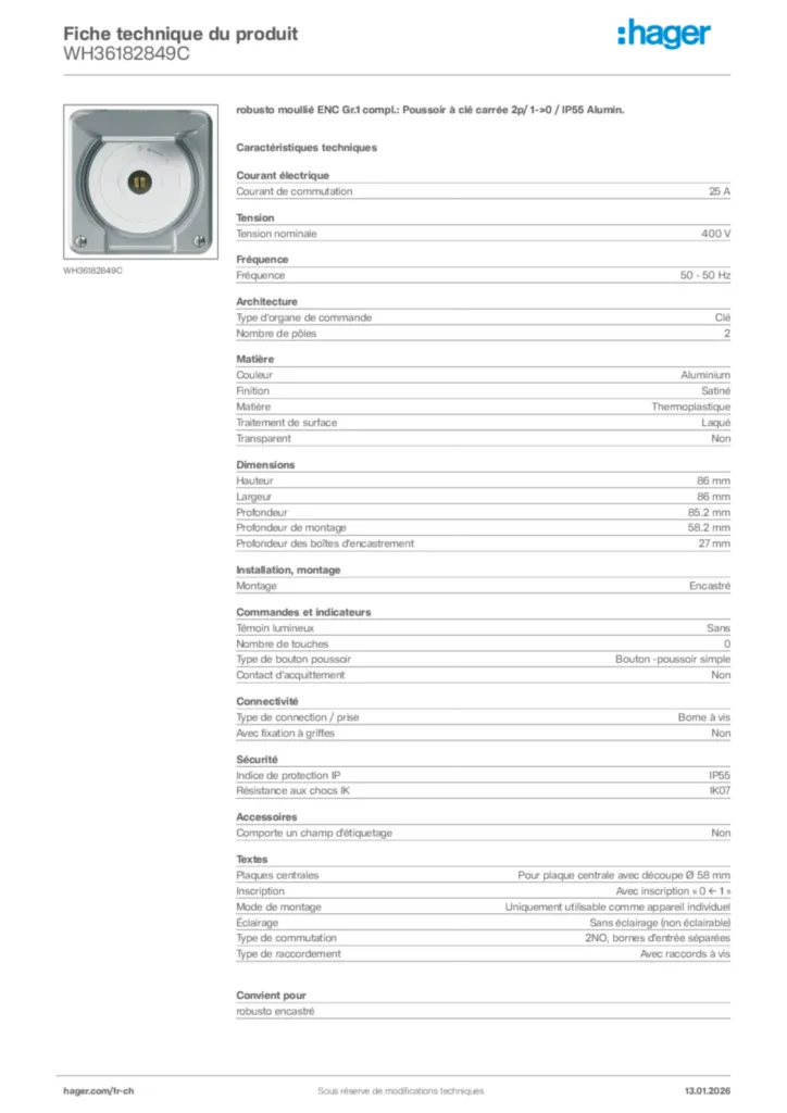 Image Hager Fiche technique du produit WH36182849C | Hager Suisse