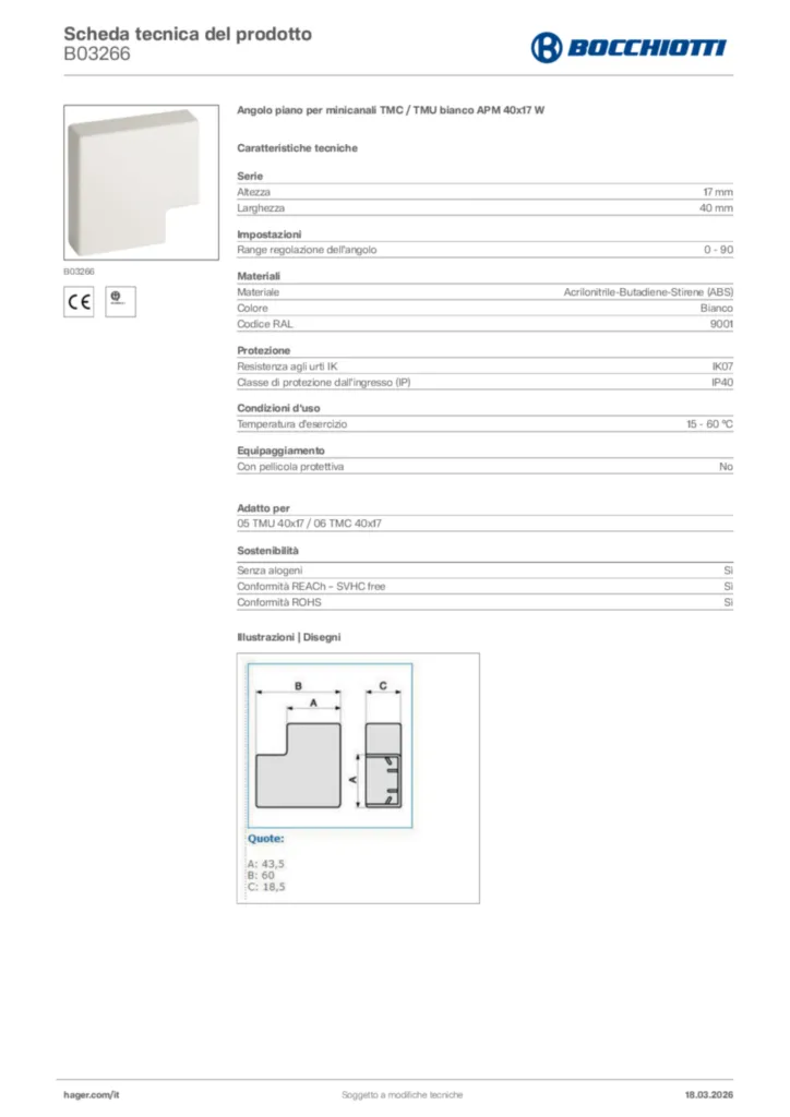 Immagine Bocchiotti Scheda tecnica del prodotto B03266 | Hager Italia