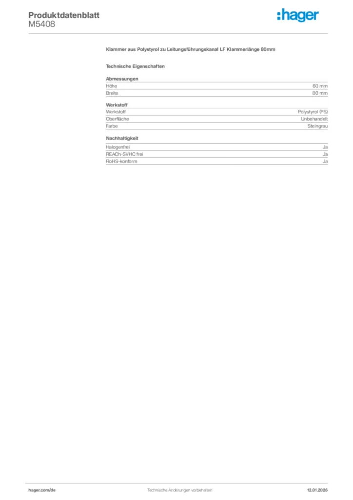 Bild Hager Produktdatenblatt M5408 | Hager Deutschland