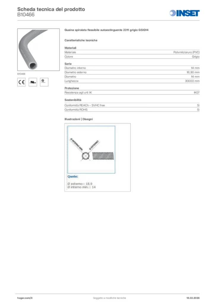 Immagine Inset Scheda tecnica del prodotto B10466 | Hager Italia