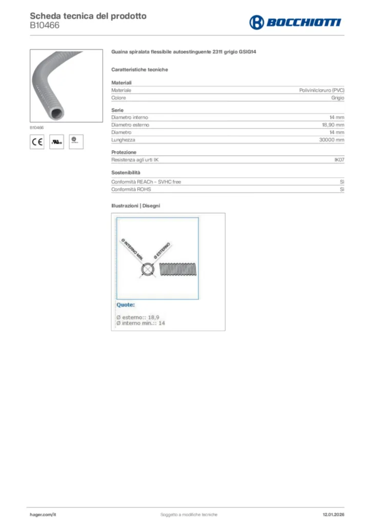 Immagine Bocchiotti Scheda tecnica del prodotto B10466 | Hager Italia