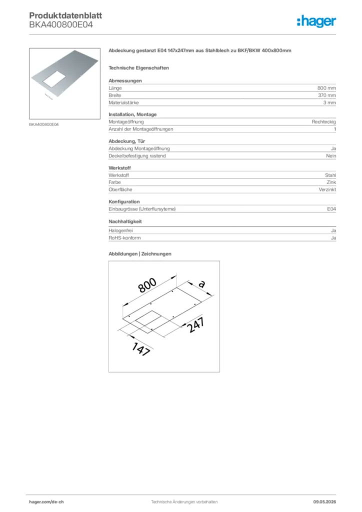 Bild Hager Produktdatenblatt BKA400800E04 | Hager Schweiz