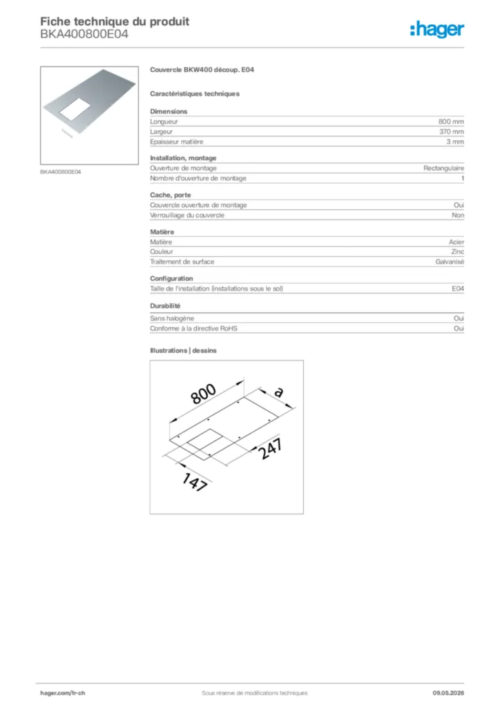Image Hager Fiche technique du produit BKA400800E04 | Hager Suisse