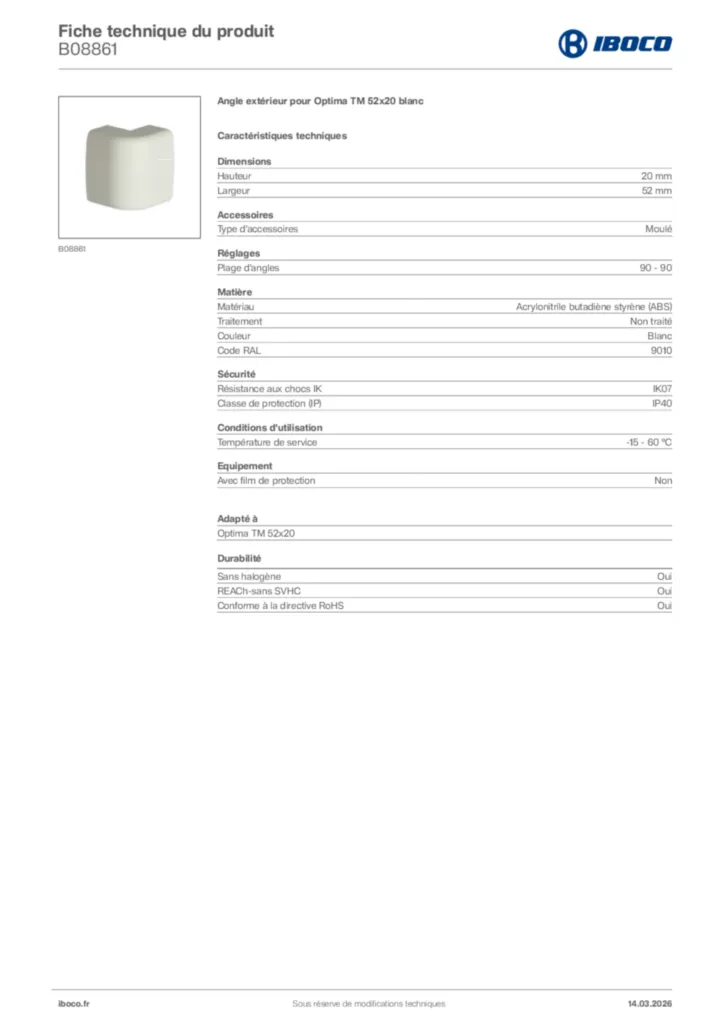 Image Iboco Fiche technique du produit B08861 | Hager France