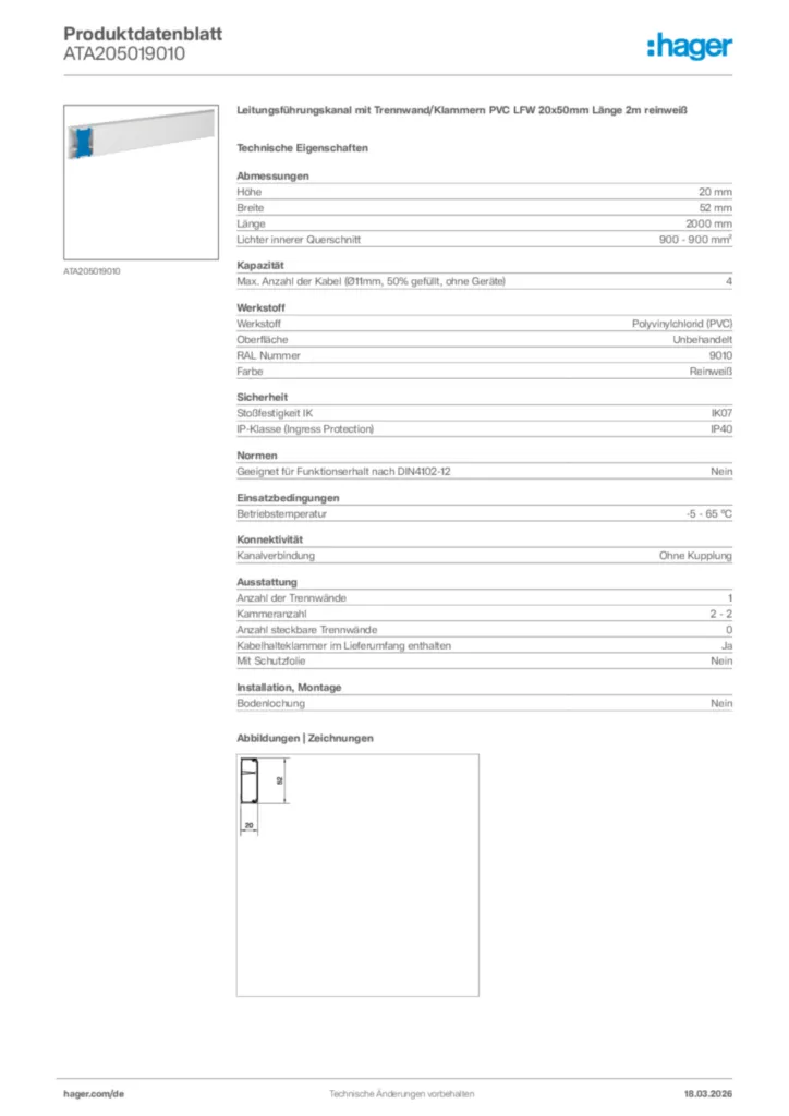 Bild Hager Produktdatenblatt ATA205019010 | Hager Deutschland