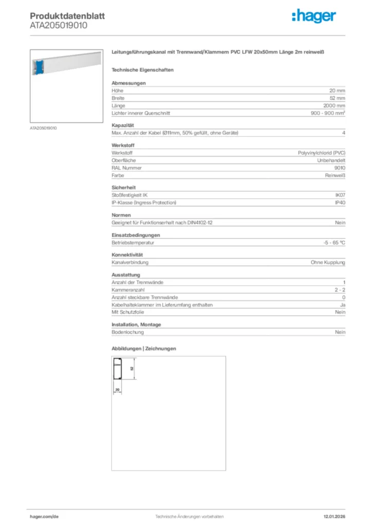 Bild Hager Produktdatenblatt ATA205019010 | Hager Deutschland