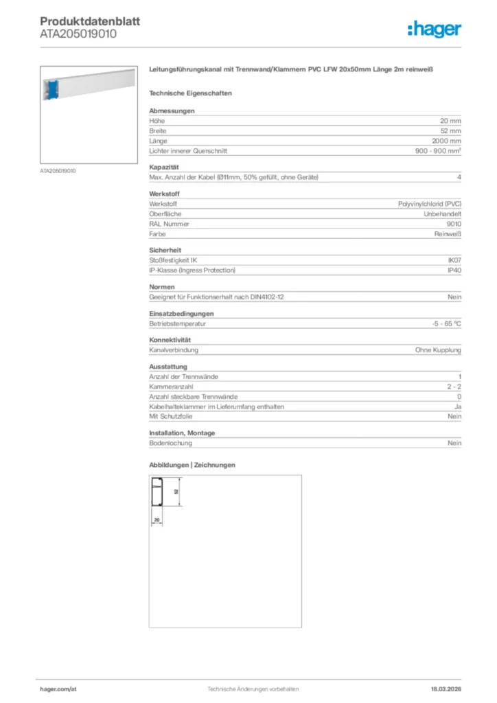 Bild Hager Produktdatenblatt ATA205019010 | Hager Deutschland