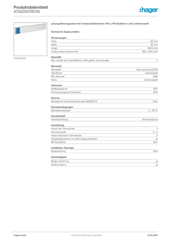 Bild Hager Produktdatenblatt ATA205019016 | Hager Deutschland