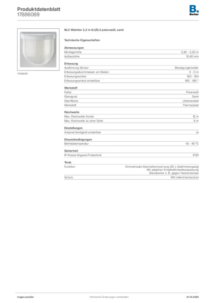 Bild Berker Produktdatenblatt 17886089 | Hager Deutschland