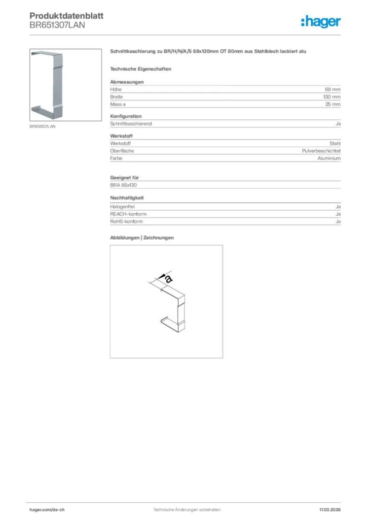 Bild Hager Produktdatenblatt BR651307LAN | Hager Schweiz