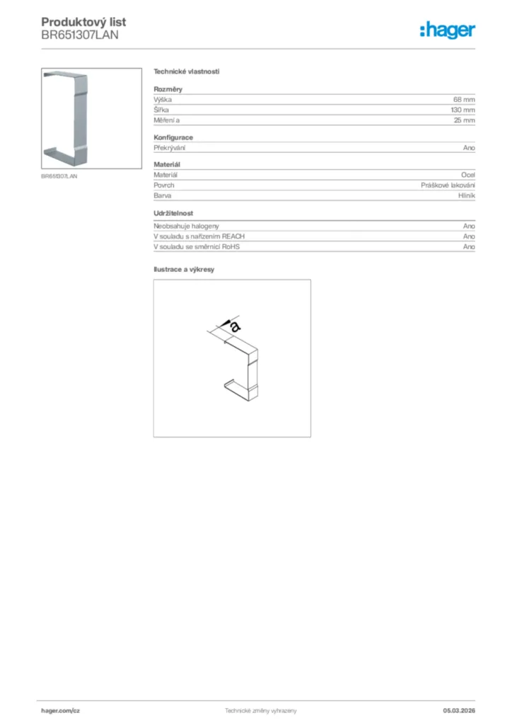 Obrázek Hager Product data sheet BR651307LAN | Hager