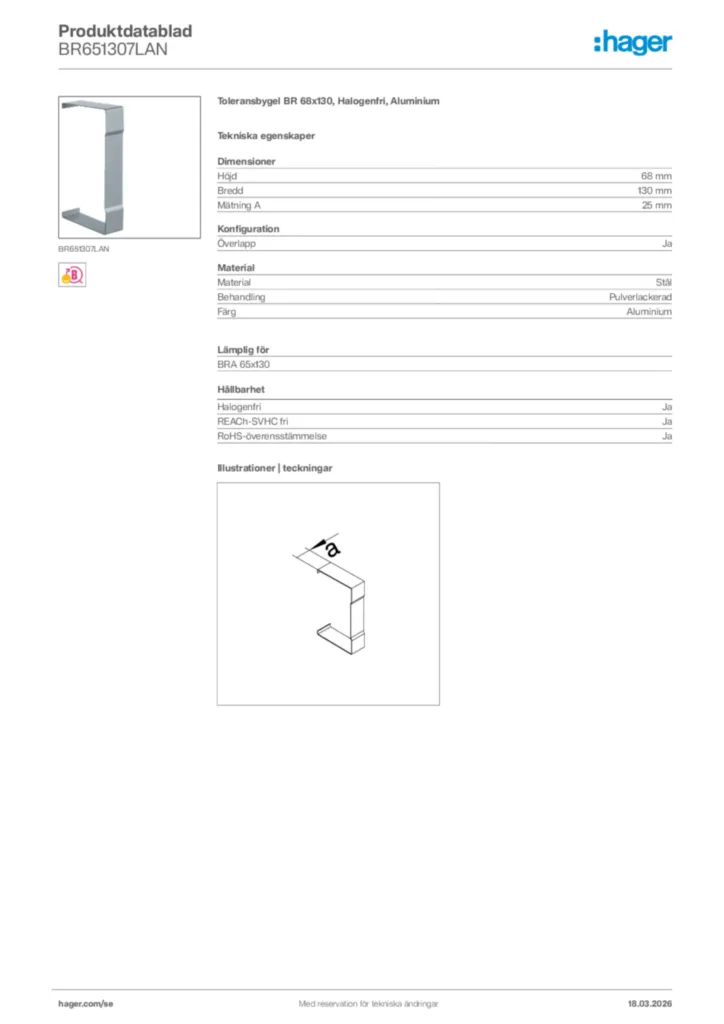 Bild Hager Produktdatablad BR651307LAN | Hager Sverige