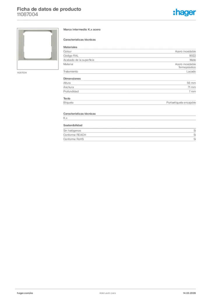 Imagen Hager Ficha de datos de producto 11087004 | Hager España