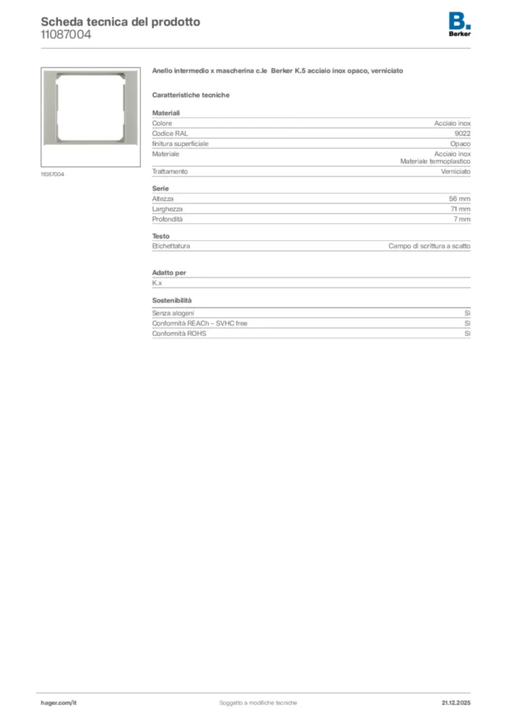 Immagine Berker Scheda tecnica del prodotto 11087004 | Hager Italia